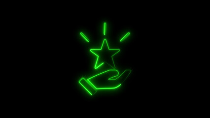 Glowing neon star icon shining above a hand illustrating success and recognition