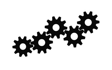 Five interlocking black gears on a white background