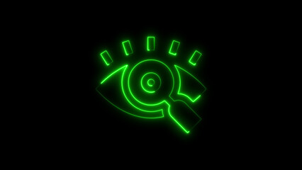 Glowing green eye with magnifying glass concept representing observation and analysis