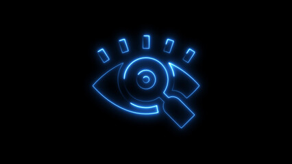 Glowing neon icon representing vision search and analysis on dark background