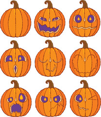 Vector expressive pumpkin faces