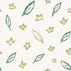Seamless Hand-Drawn Floral and Leaf Pattern in Crayon Style