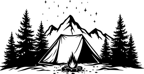 Mountain Camping Silhouettes: Adventure Under the Stars"