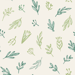 Hand-drawn Seamless Leaf Pattern in Monochrome Style