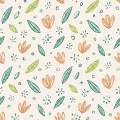 Hand-drawn Seamless Leaf Pattern in Monochrome Style