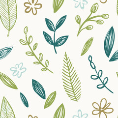 Hand-drawn Seamless Leaf Pattern in Monochrome Style