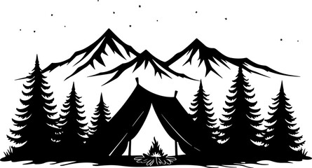 Obraz premium Mountain Camping Silhouettes: Adventure Under the Stars