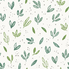Seamless Hand-Drawn Floral and Leaf Pattern in Crayon Style