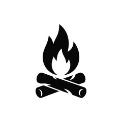 Simple black and white icon of a campfire
