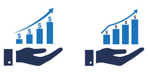 Profit Analysis Icon – Earning Growth and Revenue Increase Vector with Dollar Bar Graph and Upward Arrow