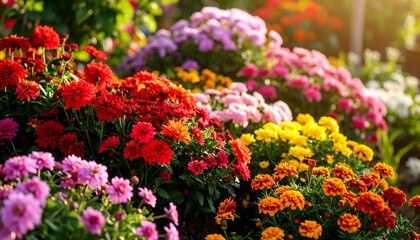 Vibrant flowerbeds bursting with color