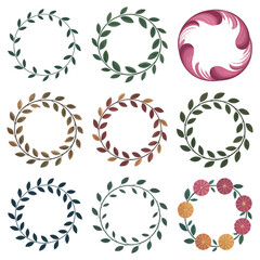 Vintage vector set of floral round frames and laurel wreath design elements