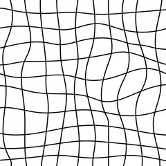Groovy Checkered Seamless Pattern With Lilac Wavy Lines. Psychedelic Abstract Background in 1970s Retro Style.