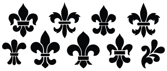 Fleur de lys icon set. Vector illustration heraldic emblem. Royal fleur-de-lis symbol set. EPS 10