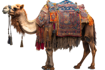 Standing Bactrian camel isolated on white background