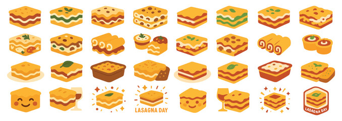 Cute Lasagna Icons Collection National Lasagna Day