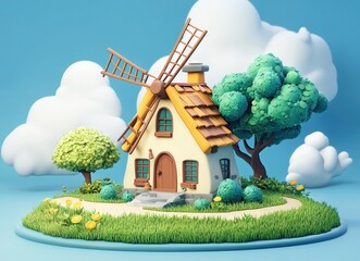 Cartoon Windmill House