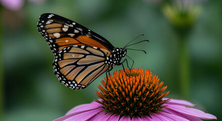 Monarch Butterfly on Purple Flower close up