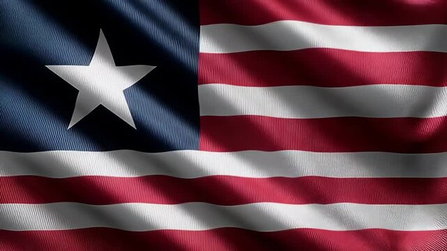 The beautifully woven silk flag of Liberia proudly showcases its colors and emblem, symbolizing freedom during Independence Day festivities.