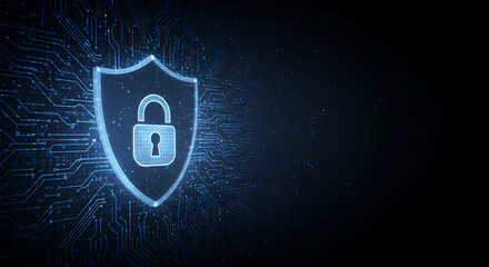 Blue - Lit Glowing Shield Icon Symbolizing Security