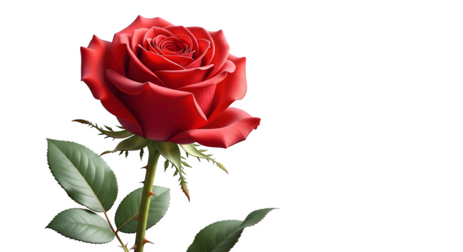 Close up of a vibrant red rose with green leaves on black background .ai generative, transparent background, white background. isolated on white background