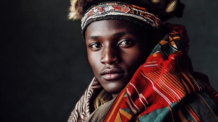Portrait of African Man in Traditional Headwear