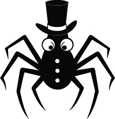 Dapper Spider in Hat Halloween Vector Silhouette