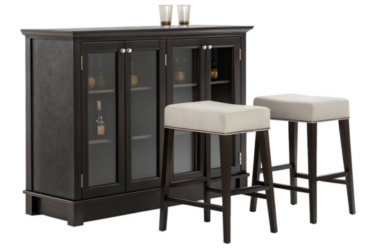 Elegant home bar cabinet with stools perfect for entertaining guests in style and sophistication