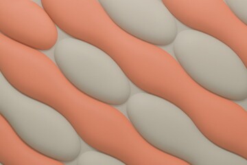 Alternating coral and beige wave-like padded surface forming a seamless soft background for digital...