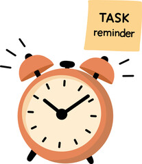 Alarm Clock with Sticky Note.Alarm clock ringing with task reminder on sticky note nearby.