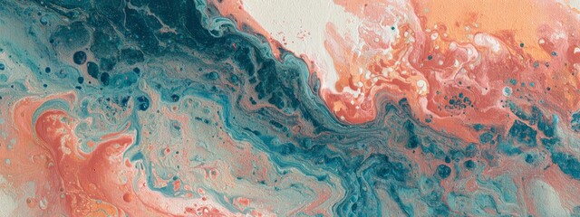 Naklejka premium Dynamic Abstract Art with Wild Texture Blending Deep Turquoise and Peach Tones for Creative Applications