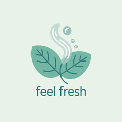 Fototapeta premium Refreshing green leaves with steam and bubbles text feel fresh evokes natural cleanliness and invigoration