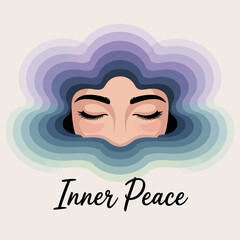 Serene woman with closed eyes submerged in calming waves of color embodying the concept of inner peace and tranquility