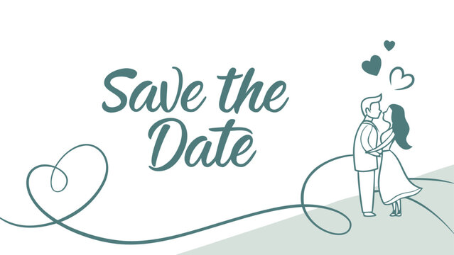 Save the date wedding announcement with couple kissing - Powered by Adobe