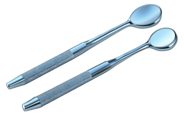 Two stainless steel dental mirrors isolated isolated on white background