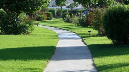 Scenic pathway through lush landscaping