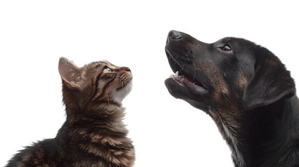 Obraz premium Portrait of a dog Russian Spaniel and cat Scottish Straight isolated on white background