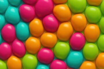 Bright colorful rounded candy-like glossy elements in compact pattern used for playful, fun, or food visuals