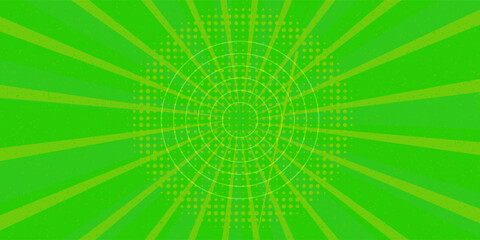 green comic sunburst effect background with halftone. Pop art comic-style vector background. vector
