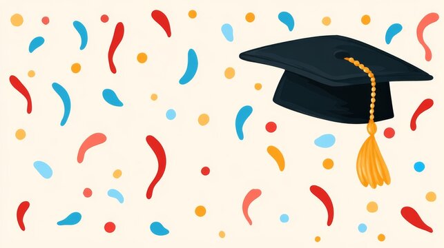 Blank Card Design for Graduation Party Featuring Cap and Colorful Confetti