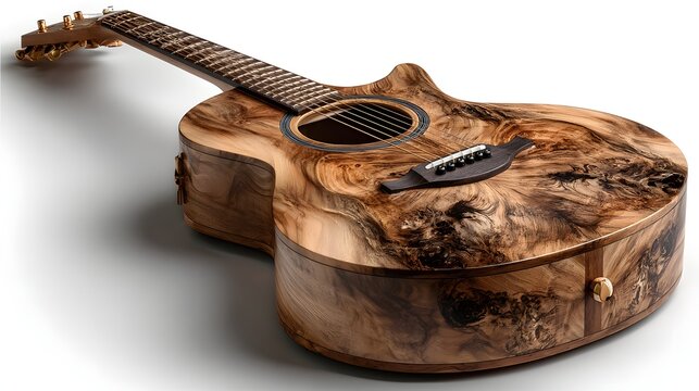 Intricate wood grain adorning an acoustic guitar.