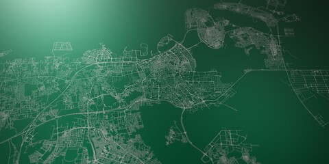 Manama (Bahrain) street map. The style of the map is green lights