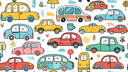 Crayon drawn naive funky kid cars collection. Sketch colorful childish pencil drawn elements. Cute childish cars. Vector kid cute doodle set. Collection of crayon cartoon.children, chalk, graphic, 