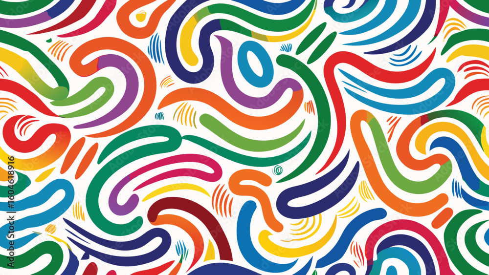 Fototapete collection colorful bold curved lines with loops isolated on white. hand drawn bold grunge wavy and 
