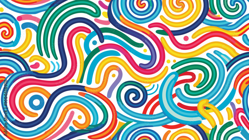Fototapete collection colorful bold curved lines with loops isolated on white. hand drawn bold grunge wavy and 