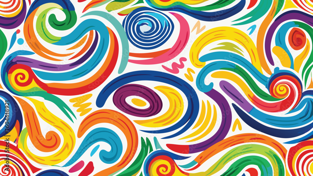 Fototapete collection colorful bold curved lines with loops isolated on white. hand drawn bold grunge wavy and 