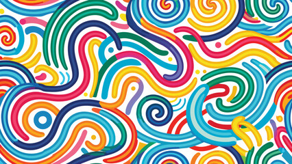 Fototapeta premium Collection colorful bold curved lines with loops isolated on white. Hand drawn bold grunge wavy and swirled brush strokes. Simple childish vector scribbles and squiggles.children, curve, paint, 