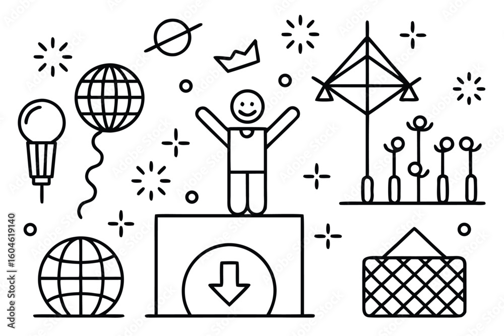 Aufkleber Minimalist Line Art Icon Grid Abstract Symbols in Vector Format for Design