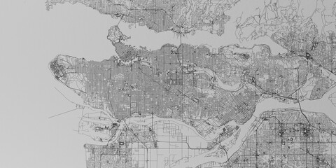 Fototapeta premium Vancouver (Canada) street map. The style of the map is grey paper