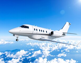 Obraz premium Private jet soaring above fluffy clouds